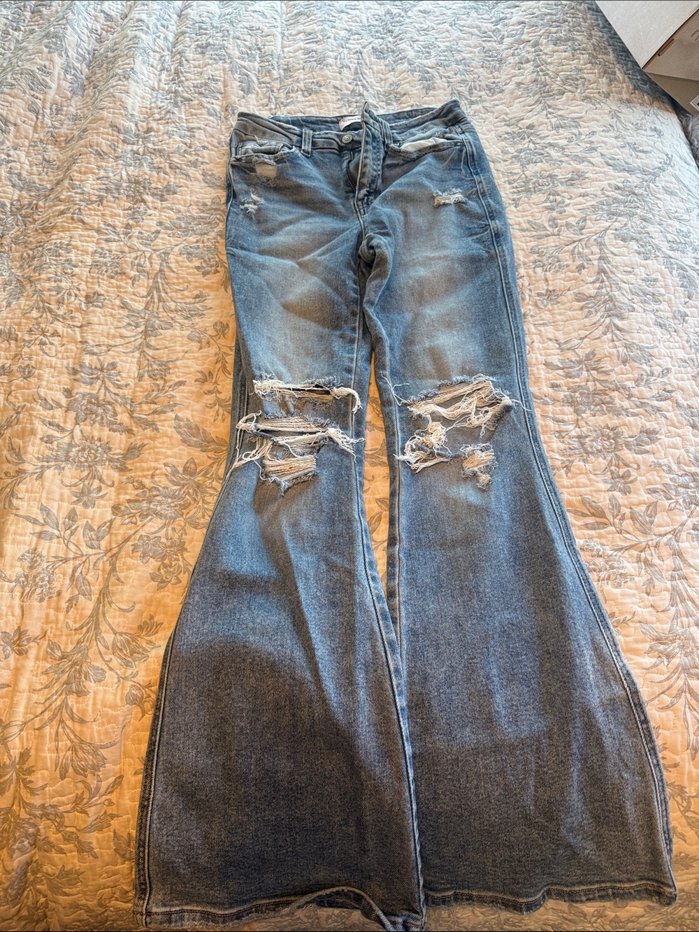 Flying Monkey Faded Blue Distressed Flare Jeans